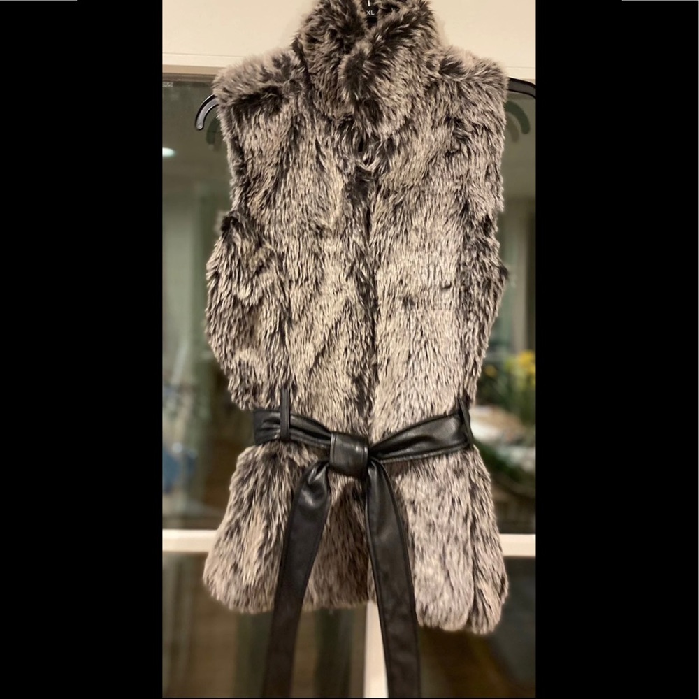 Grey fur vest with leather belt